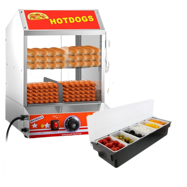 Hot Dog/ Bun Steamer Machine and Condiment Tray